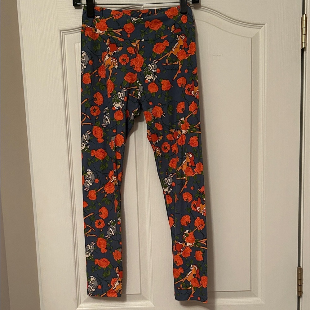 LuLaRoe Women's Bambie and Thumper Leggings - Blue and Orange Floral